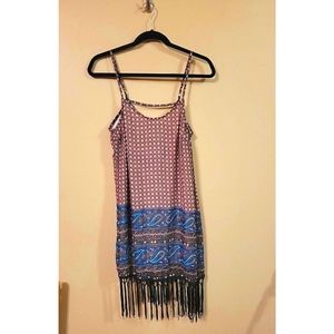 NWT Boho Strappy Paisley Mini Slip Dress with Tassle Fringe size XS